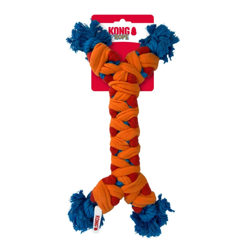 KONG Rally Bone – Seilspielzeug für Hunde | Knochen mit Seil-Enden | 38 cm