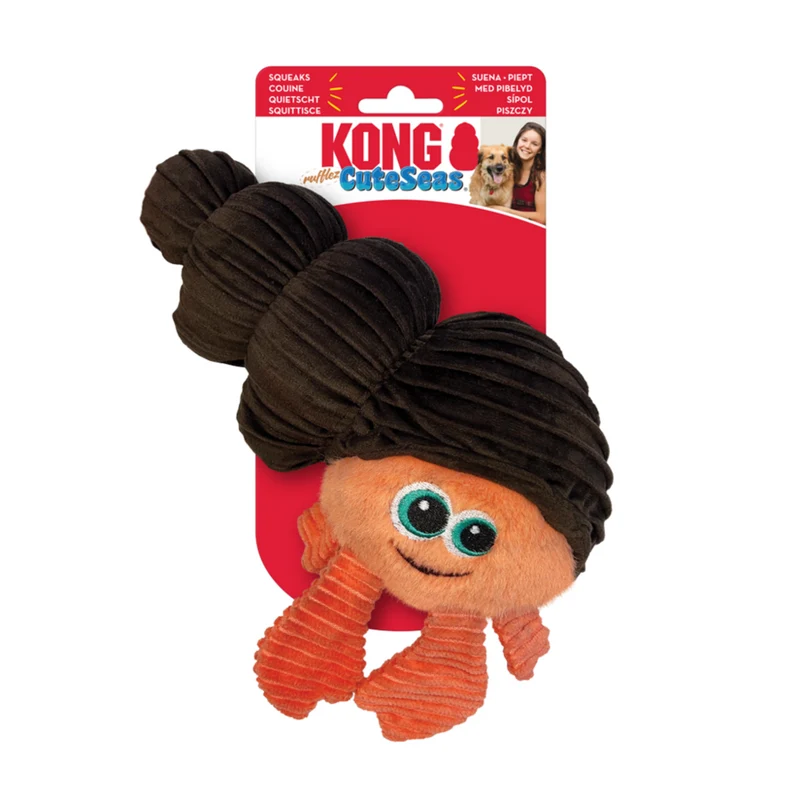 KONG CuteSeas Rufflez – Plüsch-Hundespielzeug mit Quietscher & Knister | Hai & Krabbe