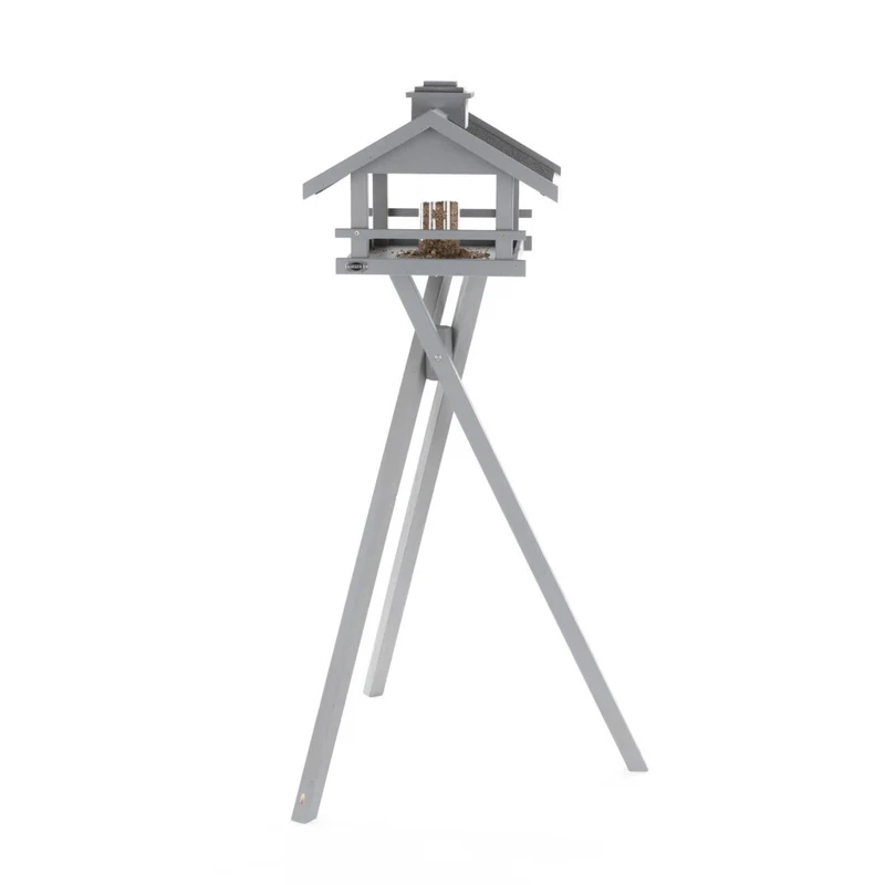 natura Futterhaus grau mit Ständer & Silo, Kiefernholz