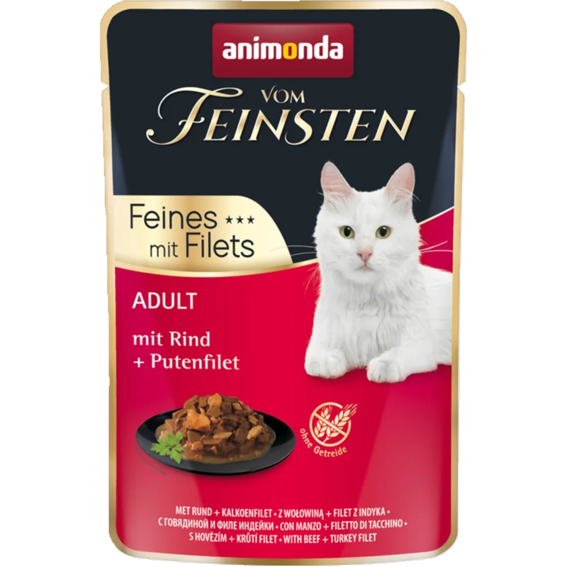 Vom Feinsten Adult Feines mit Filets – Rind & Putenfilet – Delikates Katzenfutter für Genießer