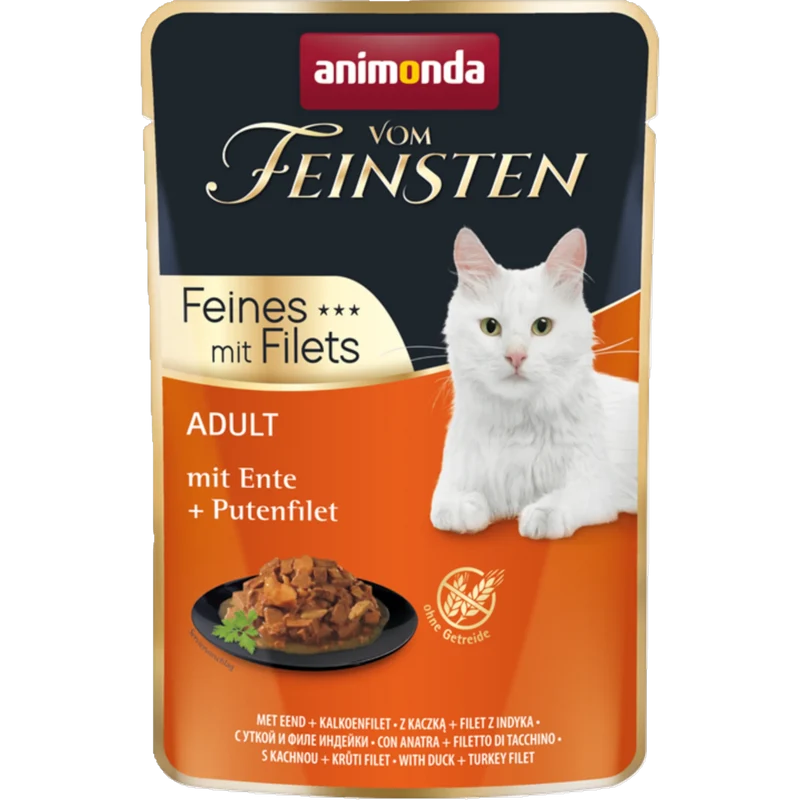 Vom Feinsten Adult Feines mit Filets – Ente & Putenfilet – Delikates Nassfutter für feine Katzengaumen
