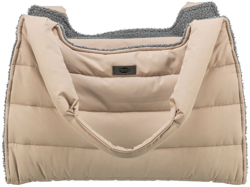 Puffertasche für Hunde in blush mit grauem Teddyfutter