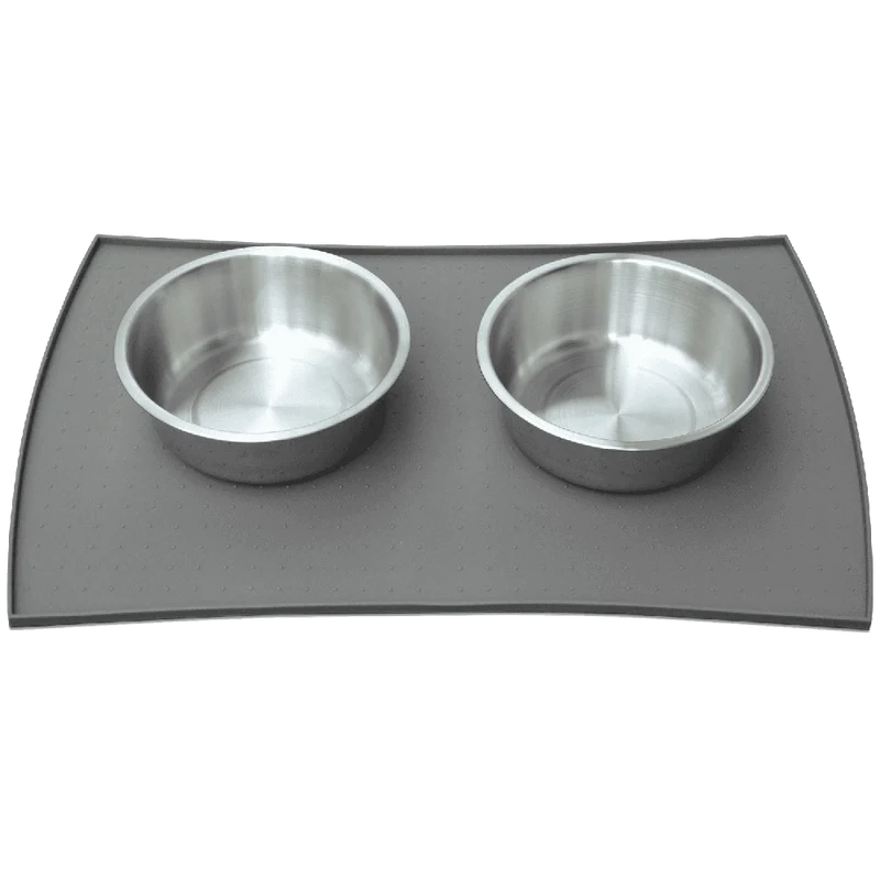 PetFusion Pet Food Mat in Premium FDA Grade Silicone (Large, Grey)