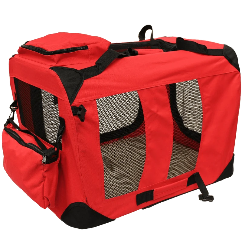 Mool Lightweight Fabric Pet Carrier Crate with Fleece Mat and Food Bag, Medium, 60 x 42 x 42 cm, Red