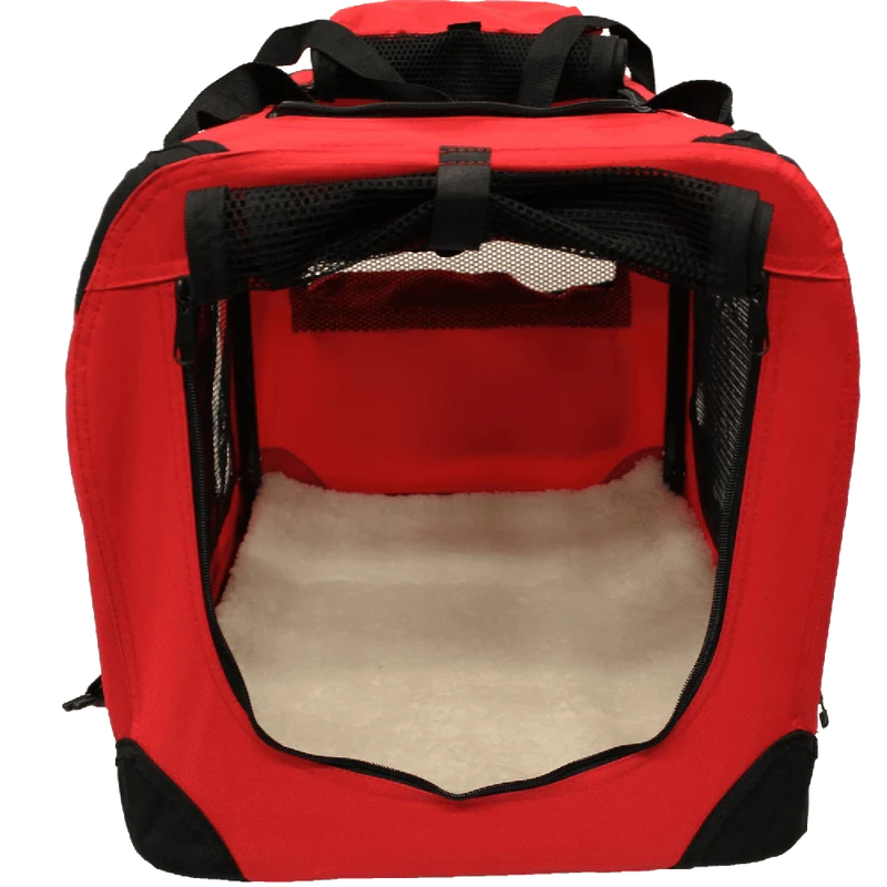 Mool Lightweight Fabric Pet Carrier Crate with Fleece Mat and Food Bag, Medium, 60 x 42 x 42 cm, Red