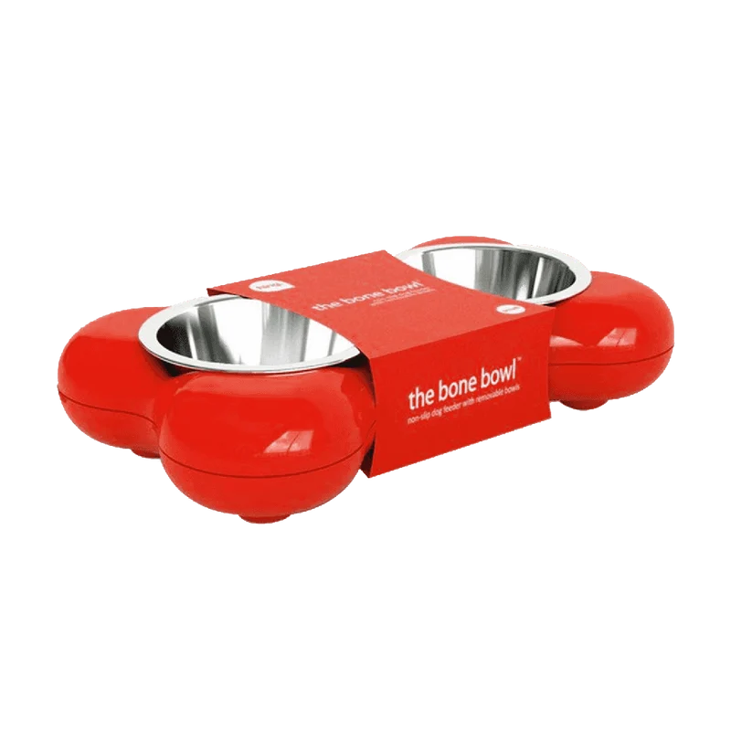 Hing Designs The Bone Bowl with Non Slip Rubber Feet and Dishwasher Safe Removable Stainless Steel Bowls, Pink