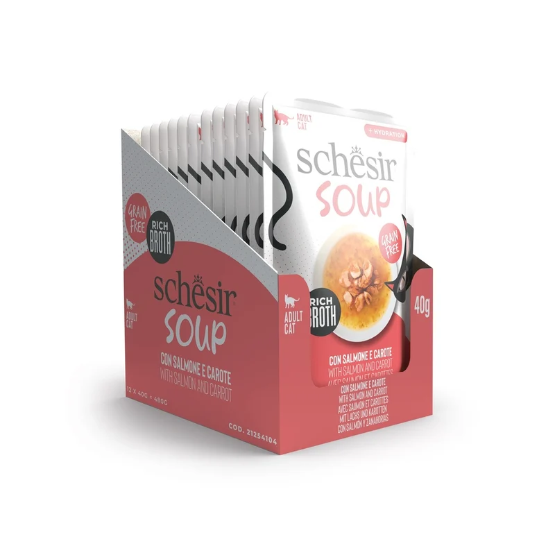 Schesir Pink Salmon With Carrots In Soup Pouch Wet Cat Food 40g
