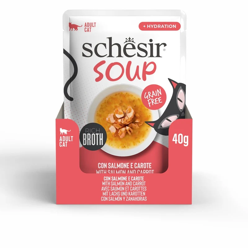 Schesir Pink Salmon With Carrots In Soup Pouch Wet Cat Food 40g