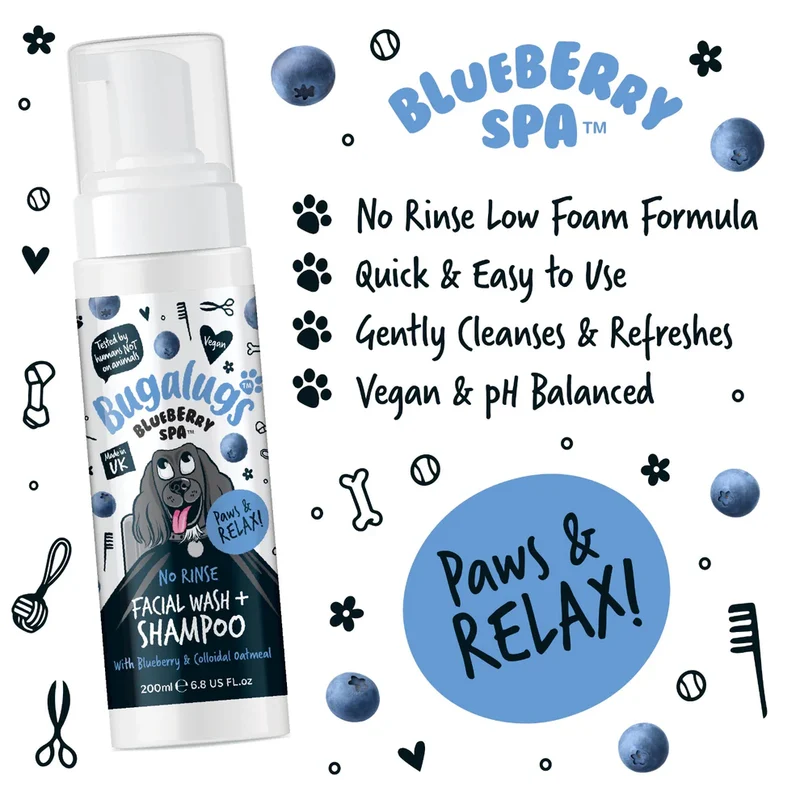 Bugalugs Blueberry SPA No Rinse Facial Wash + Shampoo For Dogs 200ml