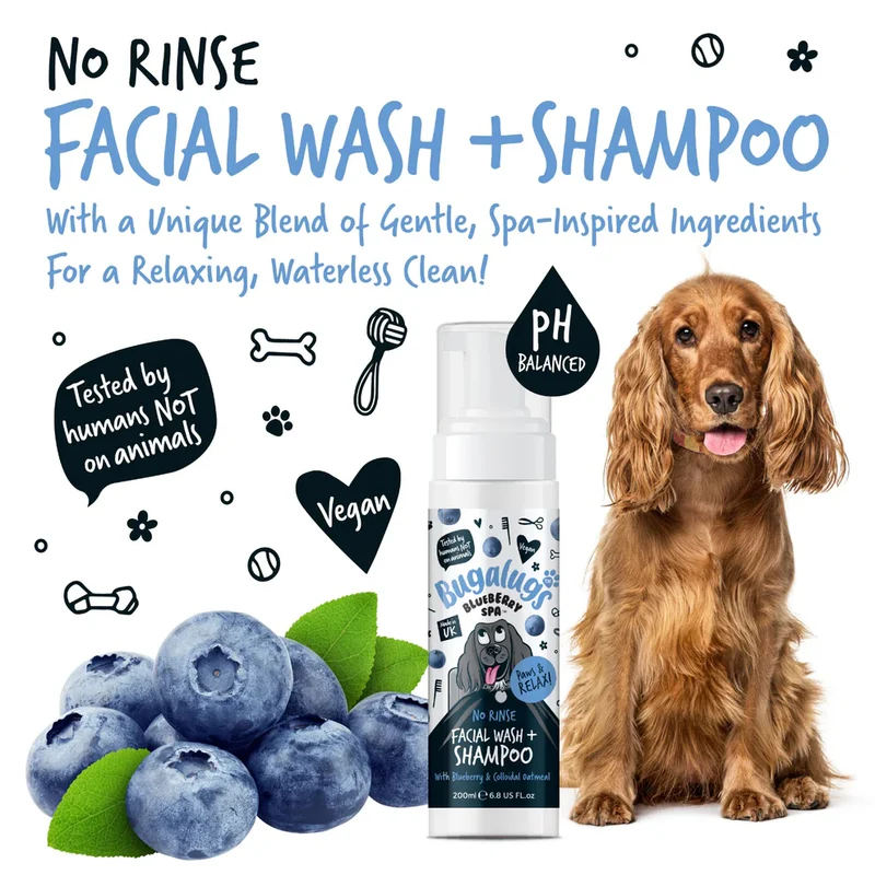 Bugalugs Blueberry SPA No Rinse Facial Wash + Shampoo For Dogs 200ml