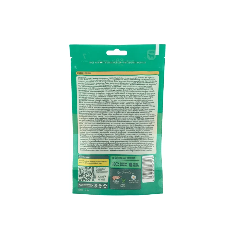 Wild Balance Rabbit, Chamomile & Sage Dental Sticks for Sensitive Stomach Dog Treat 7PCS