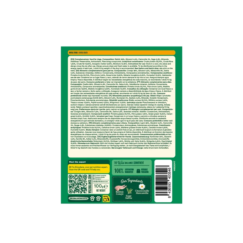 Wild Balance Rabbit, Chamomile & Sage Dental Sticks for Sensitive Stomach Dog Treat 7PCS