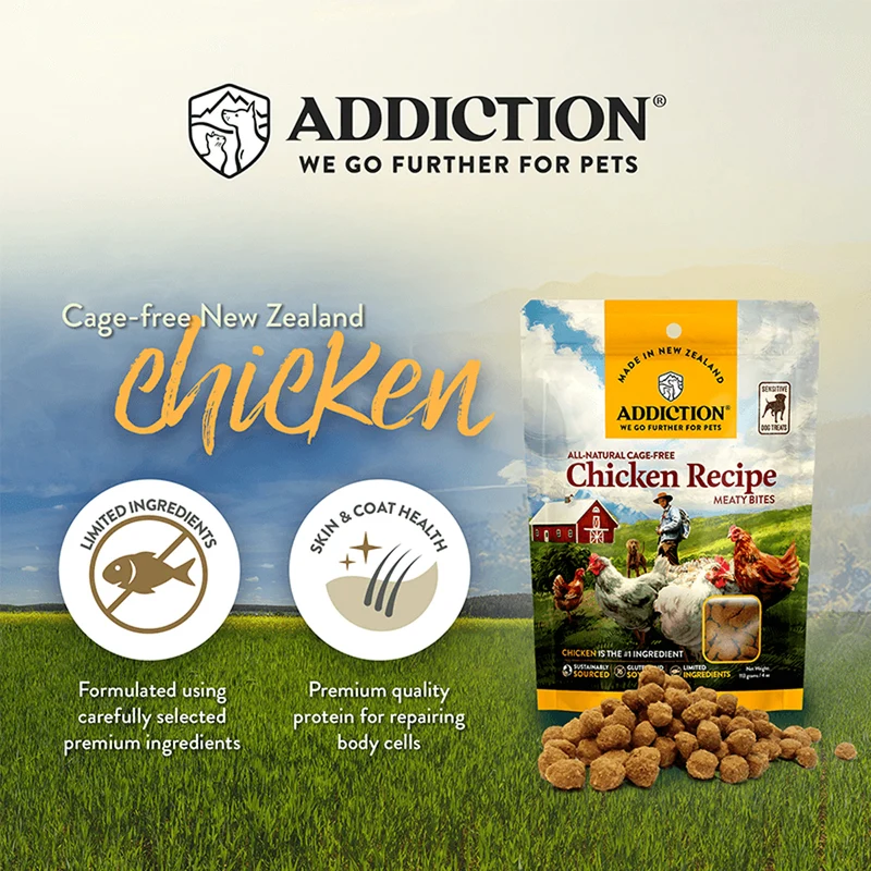 Addiction Meaty Bites Chicken Recipe Cage-Free Dog Treats 4OZ