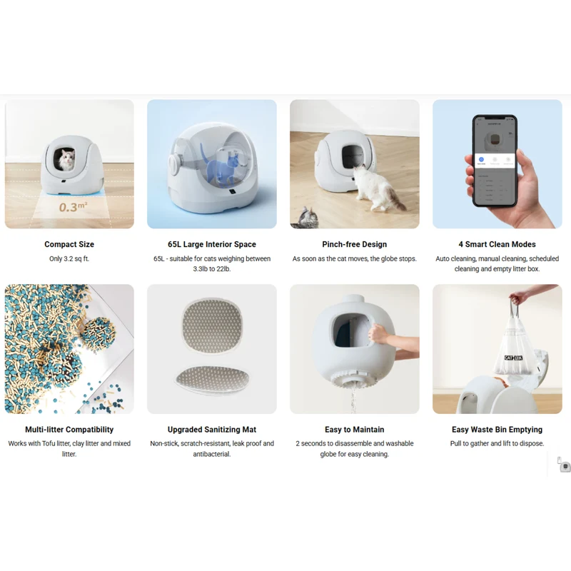 Catlink SE Lite AI Self Cleaning With Odour Removal Smart Cat Litter Box 64x56x60cm - White