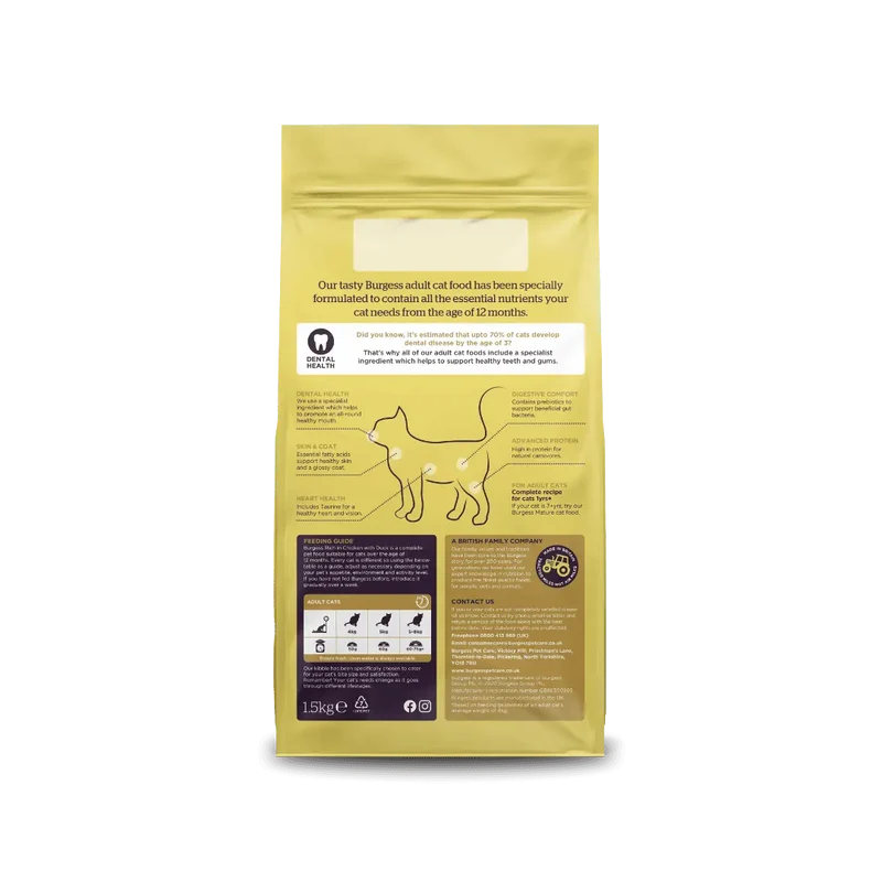Burgess Rich In Chicken With Duck Adult Cat Dry Food 1.5KG - Pack Of 8