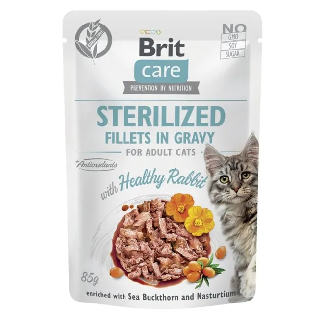 Brit Care Cat PB Fillets in Gravy - Kaninchen Sterilized - 24x85g – Nassfutter
