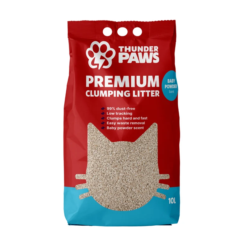 Thunder Paws Premium Hard Clumping Clay Baby Powder Scent Cat Litter 10L - Pack of 3