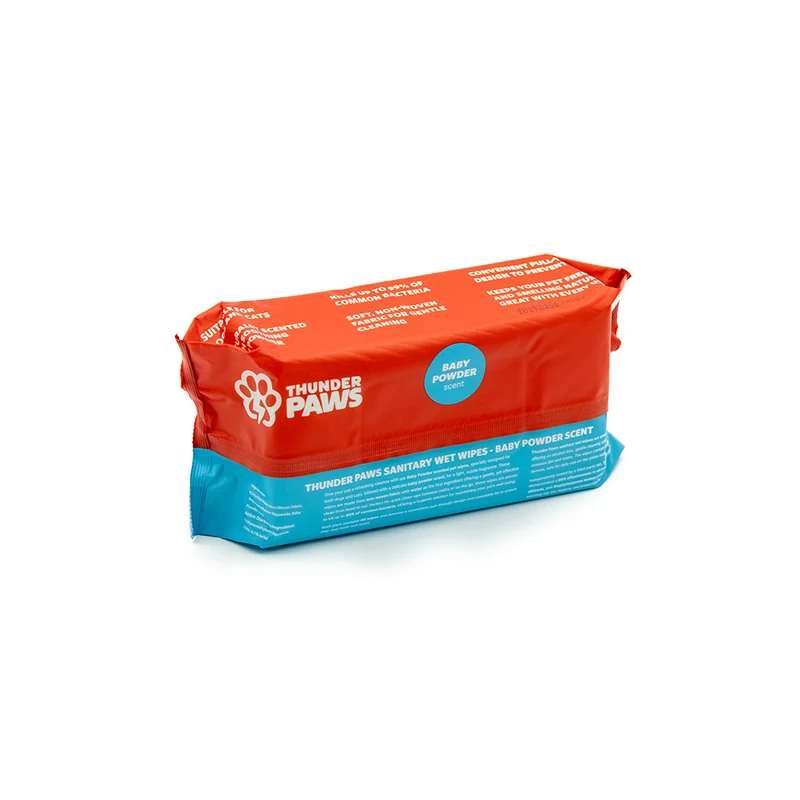 Thunder Paws Baby Powder Sanitary Pet Wipes Suitable for Cats and Dogs 80pcs