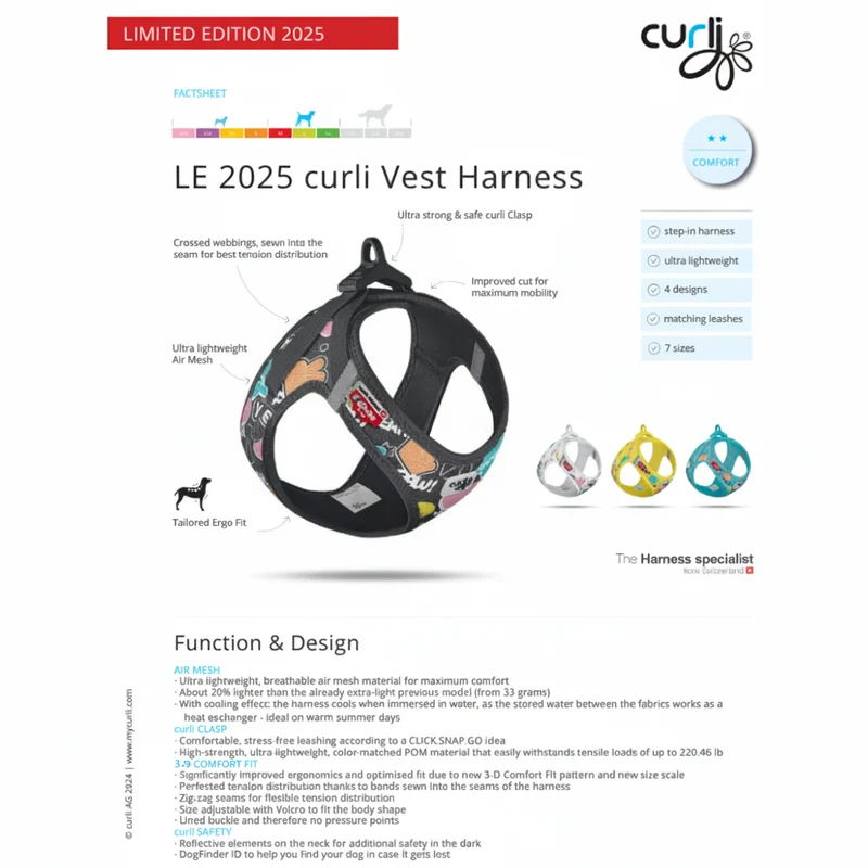 Curli Small Dog Vest Harness Clasp Air-Mesh Comic LE25