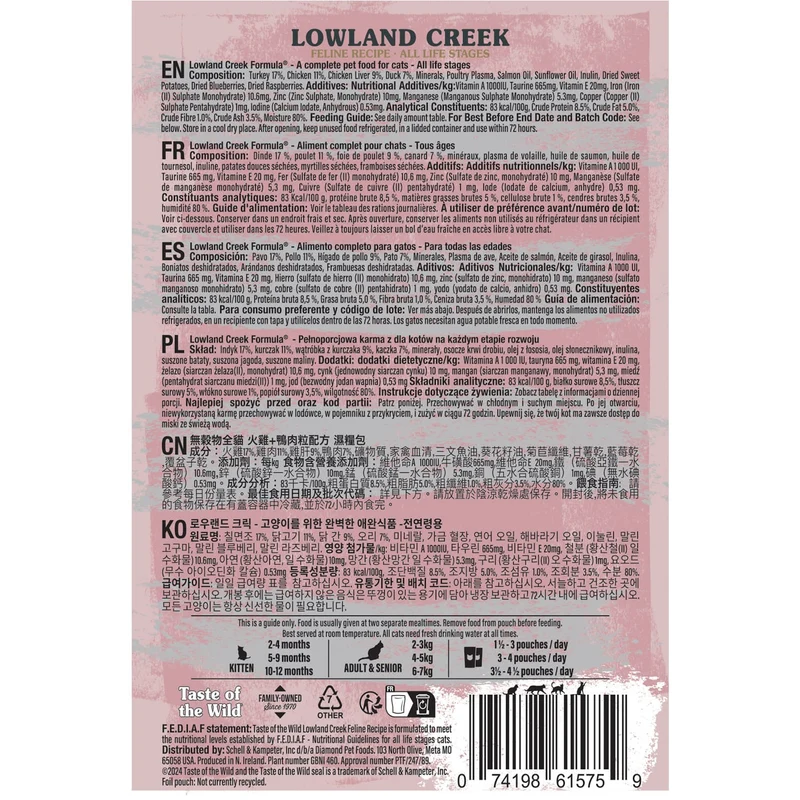 Taste Of The Wild Lowland Creek Chunks In Gravy Grain-Free Wet Cat Food 85G
