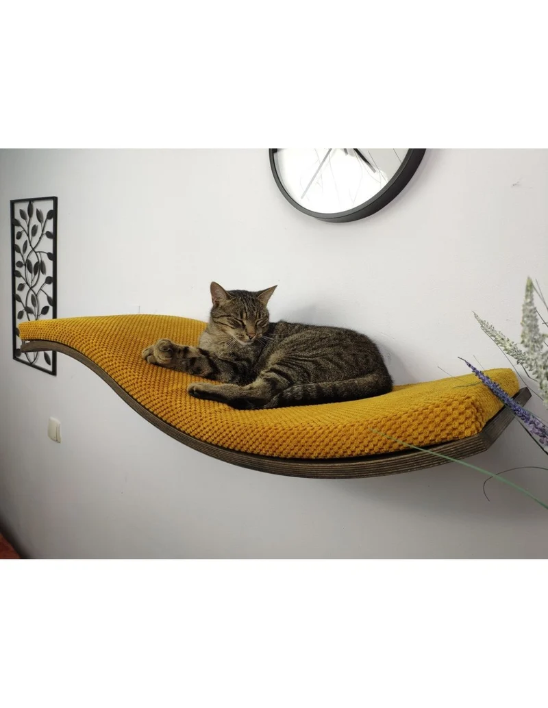 Cat's Atelier Wood Base Cat Wall Shelf WAVE 95 cm | Unsymmetrical Right