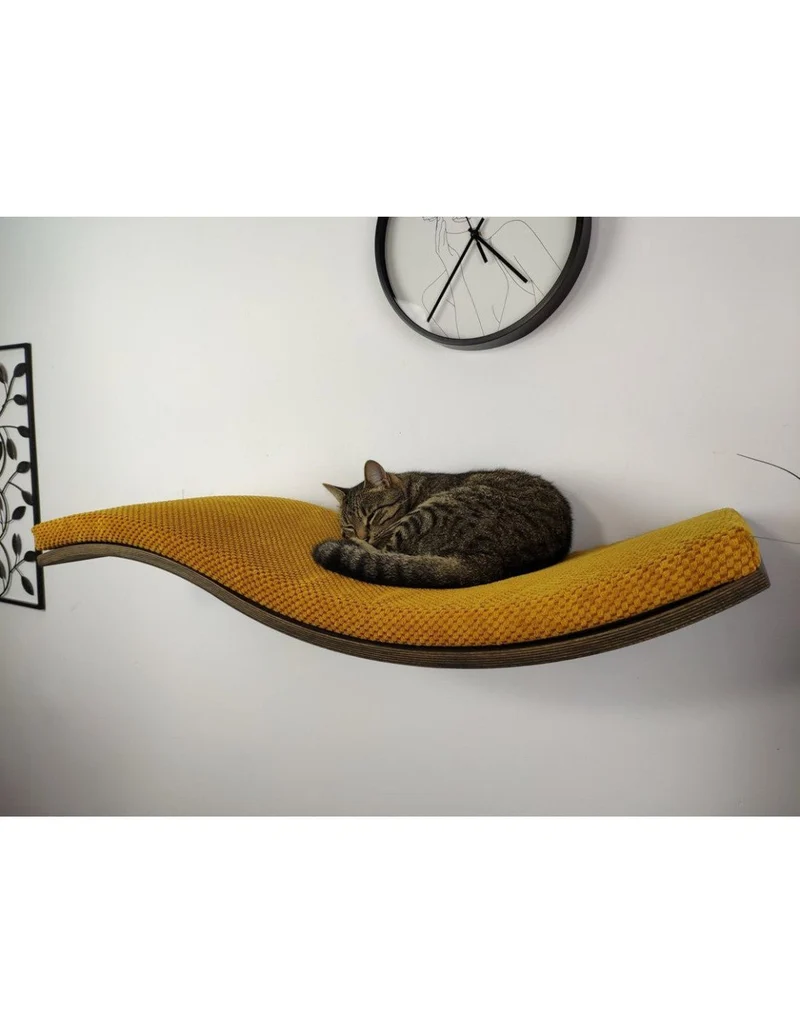 Cat's Atelier Wood Base Cat Wall Shelf WAVE 95 cm | Unsymmetrical Right
