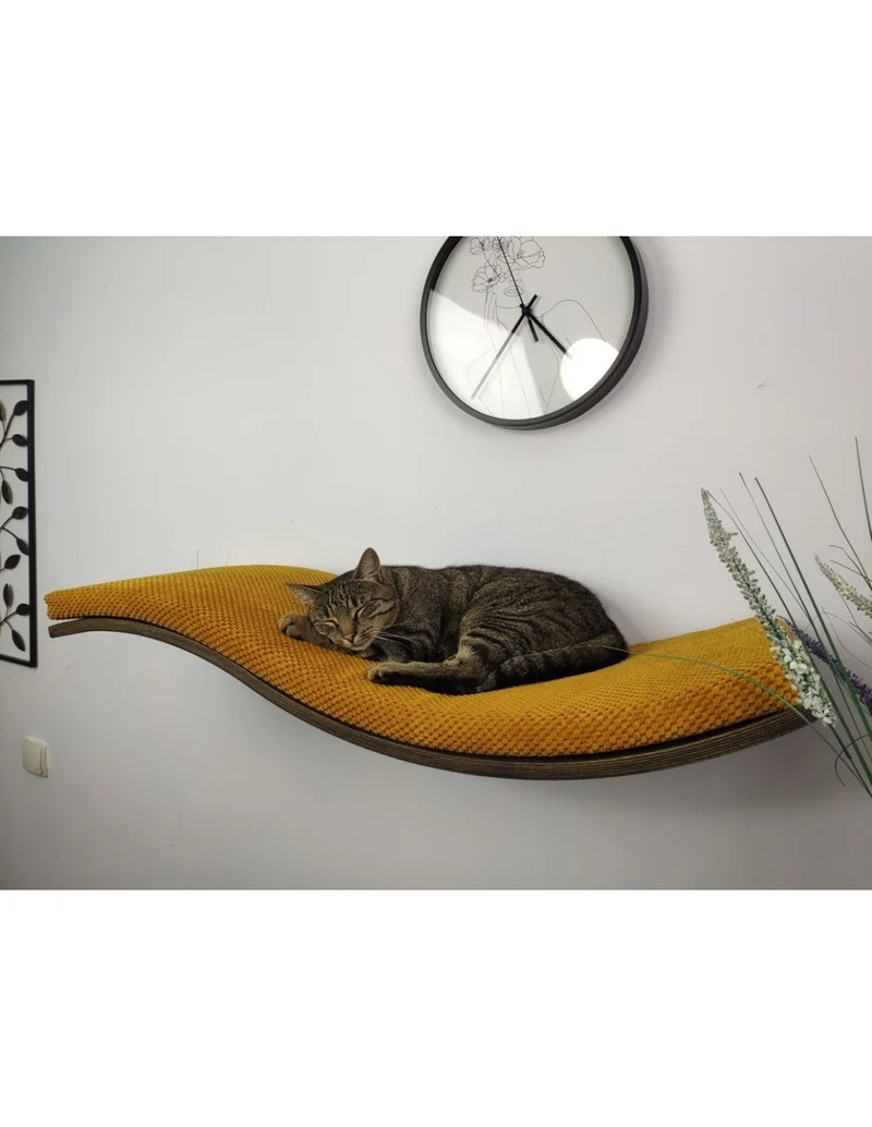 Cat's Atelier Wood Base Cat Wall Shelf WAVE 95 cm | Unsymmetrical Right