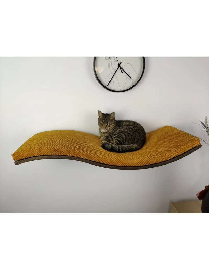 Cat's Atelier Wood Base Cat Wall Shelf WAVE 95 cm | Unsymmetrical Right