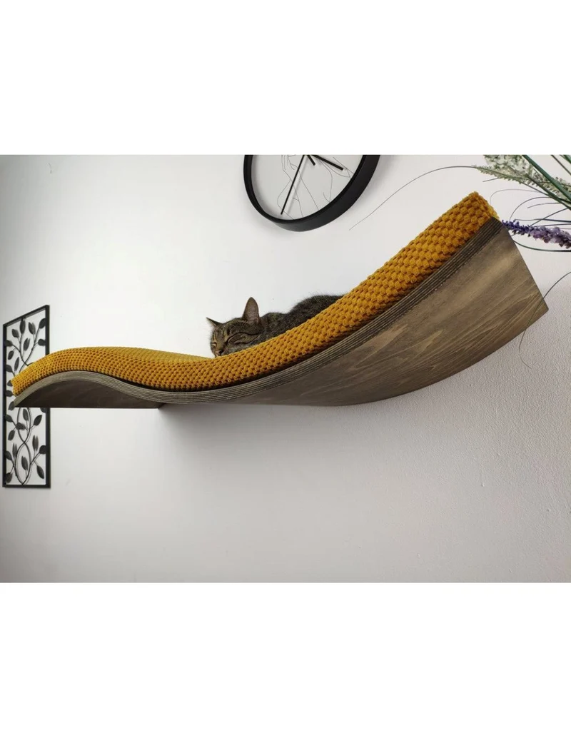 Cat's Atelier Wood Base Cat Wall Shelf WAVE 95 cm | Unsymmetrical Right