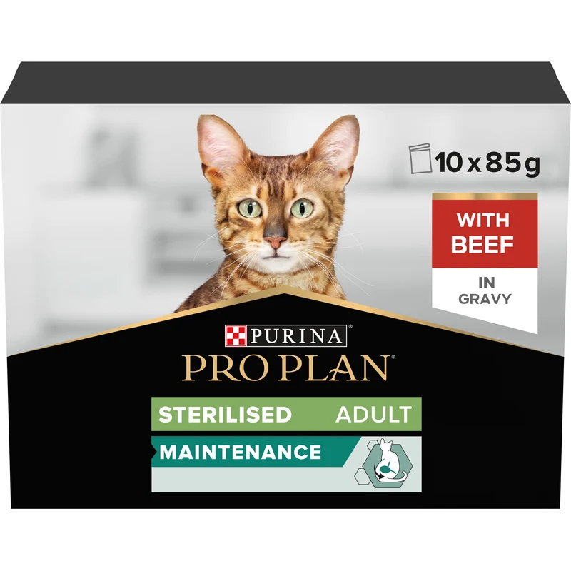 PURINA Pro Plan Sterilised Beef In Gravy Multipack Adult Wet Cat Food 10X85G