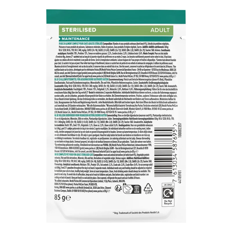 PURINA Pro Plan Sterilised Beef In Gravy Multipack Adult Wet Cat Food 10X85G