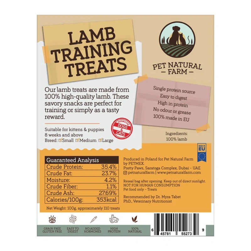 Pet Natural Farm Lamb - Training Treats For Cats & Dogs 100G