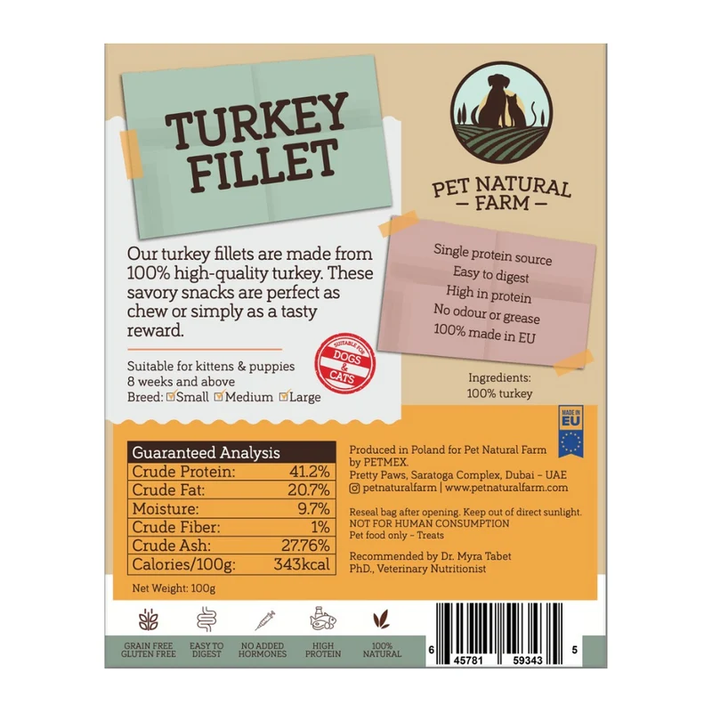 Pet Natural Farm Turkey Fillet - Cats & Dogs Treat 100G