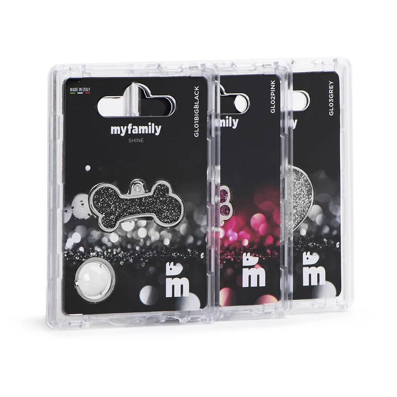 My Family Shine Glitter Paw ID Tag - BLACK/2X2CM