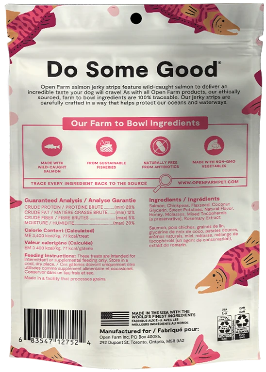 Open Farm Grain Free Jerky Strips Wild Caught Salmon Dog Treat 158G