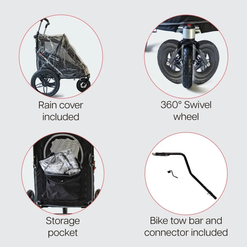 InnoPet Sporty EVR Dog Stroller & Bike Trailer | Free Rain Cover + Tow Bar