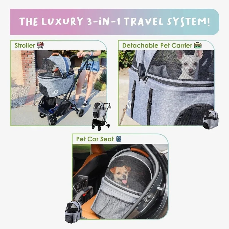 Petique 3-in-1 Tri-Fold Pet Stroller Travel System
