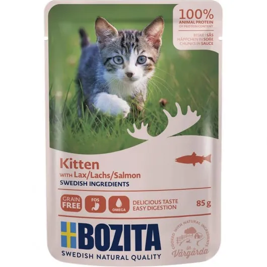 Bozita Pouch Häppchen in Soße Lachs für Kitten - 12x85g