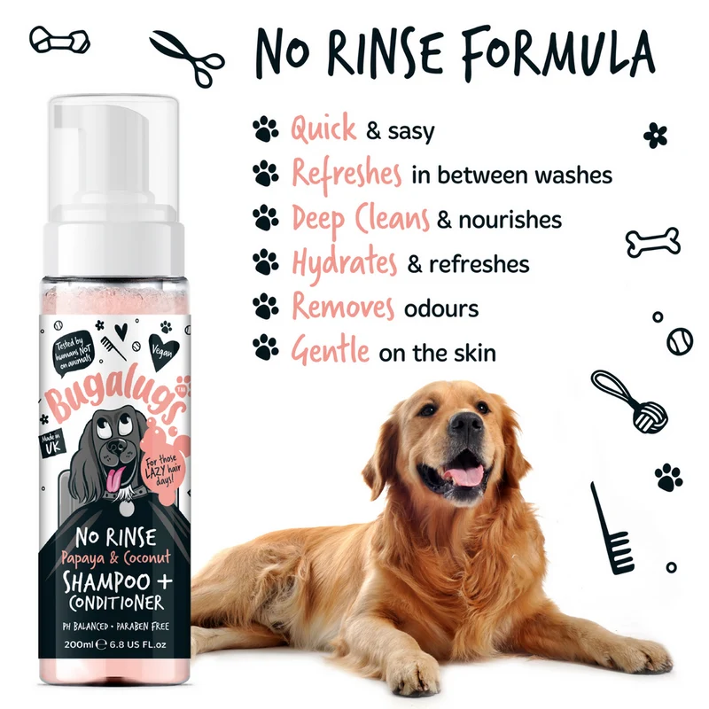 Bugalugs Papaya & Coconut No Rinse Dog Shampoo & Conditioner 200ML