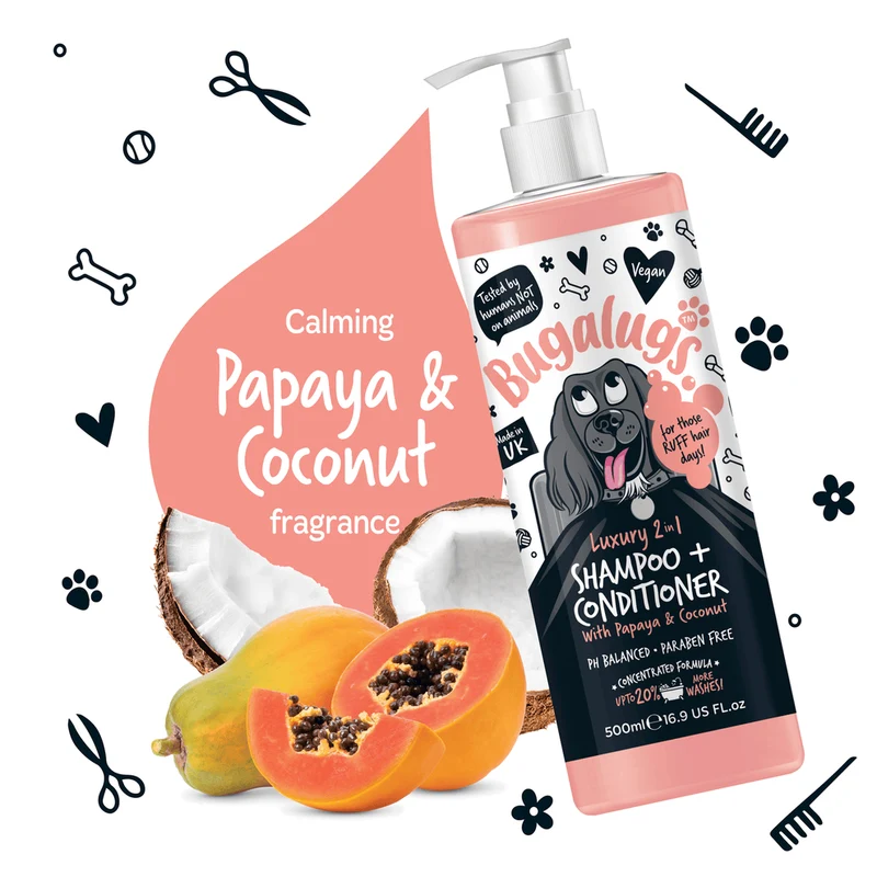 Bugalugs 2-in-1 Dog Shampoo & Conditioner - Papaya & Coconut 500ML