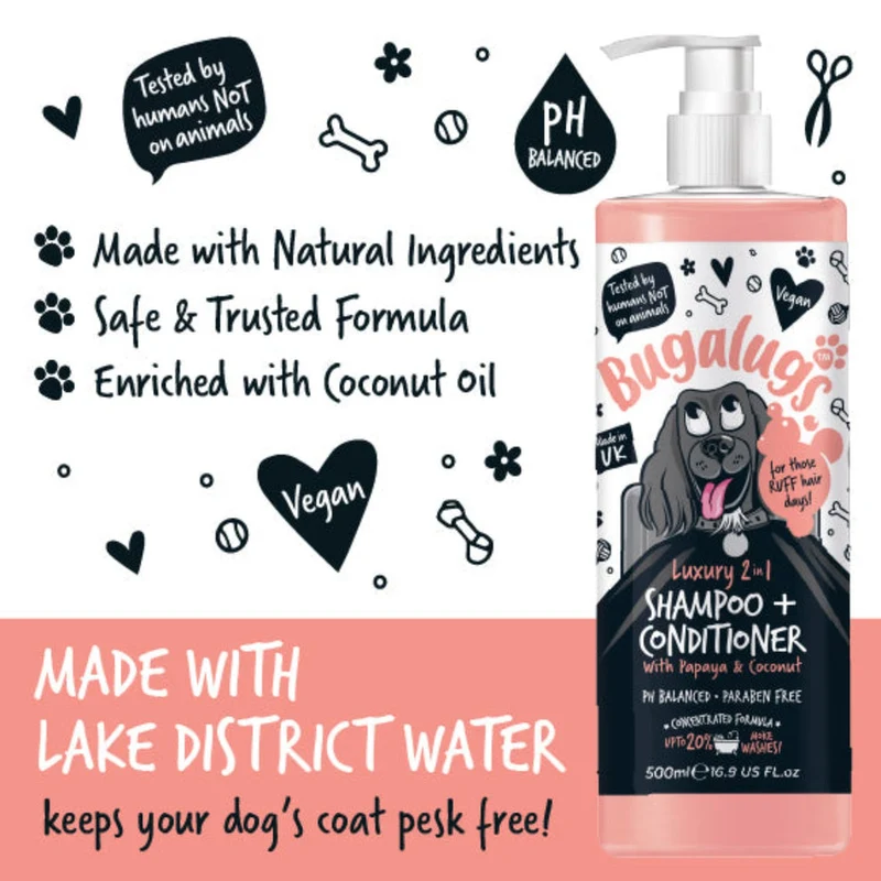 Bugalugs 2-in-1 Dog Shampoo & Conditioner - Papaya & Coconut 500ML