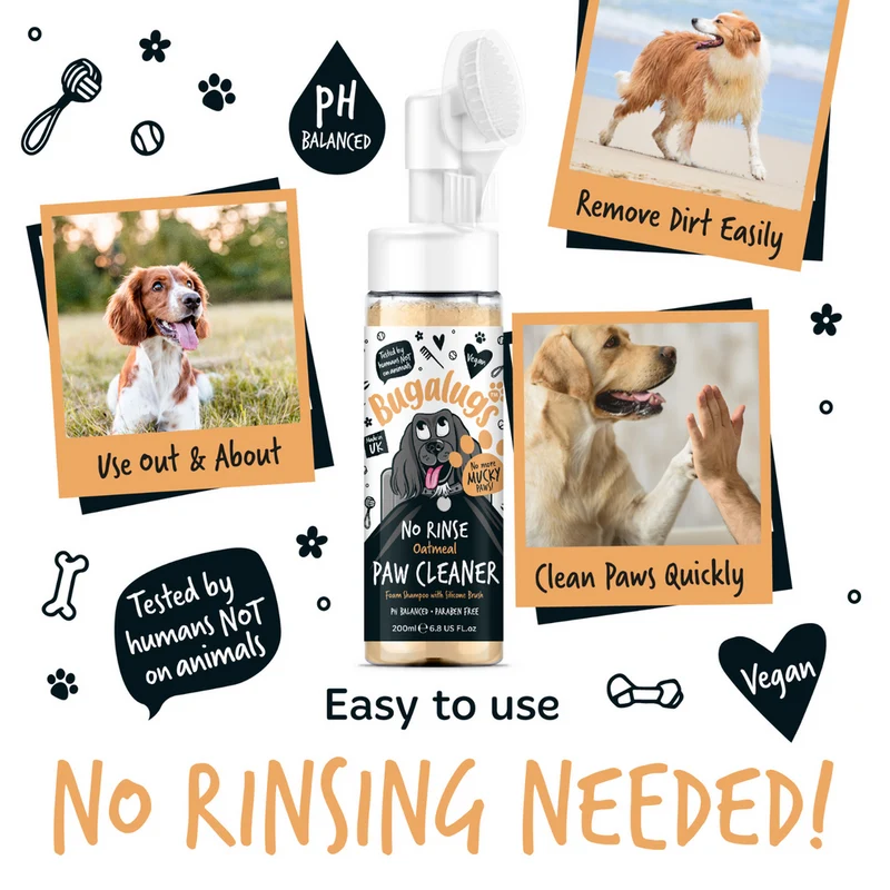 Bugalugs Oatmeal with Coconut & Lime Paw Cleaner No Rinse Foam Shampoo - 200ML
