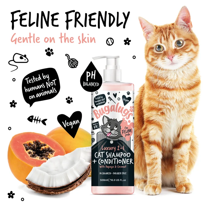 Bugalugs 2in1 Cat Shampoo & Conditioner - Papaya & Coconut 500ML