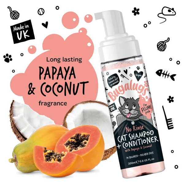 Bugalugs No Rinse Cat Shampoo & Conditioner With Papaya & Coconut 200ML