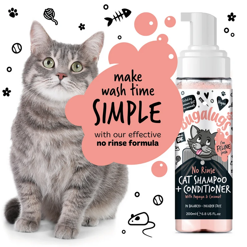 Bugalugs No Rinse Cat Shampoo & Conditioner With Papaya & Coconut 200ML
