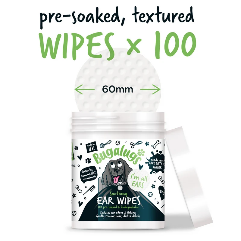 Bugalugs Soothing Biodegradable Ear Wipes for Dogs 100WIPES