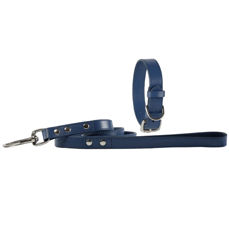 Baker & Bray Sustainable Leather Dog Collar & Lead Set | Navy
