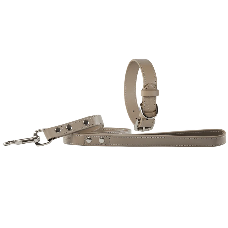 Baker & Bray Sustainable Leather Dog Collar & Lead Set | Ash