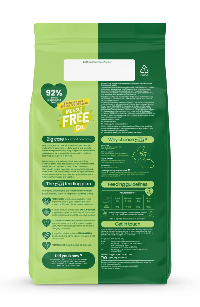 Burgess Excel Nuggets With Mint For Adult Rabbit 1.5KG