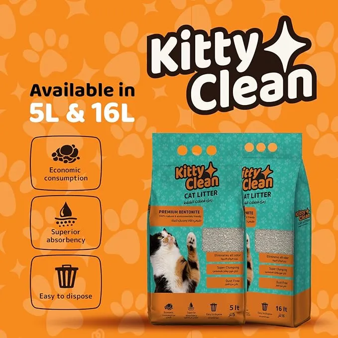 Kitty Clean Clumping Natural Bentonite Unscented Odour Control Cat Litter 5L